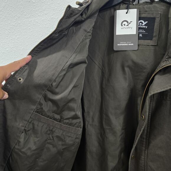 Whattry Men’s Utility Jacket XL Brown Hooded Military Field Coat Cargo Casual - Picture 13 of 16